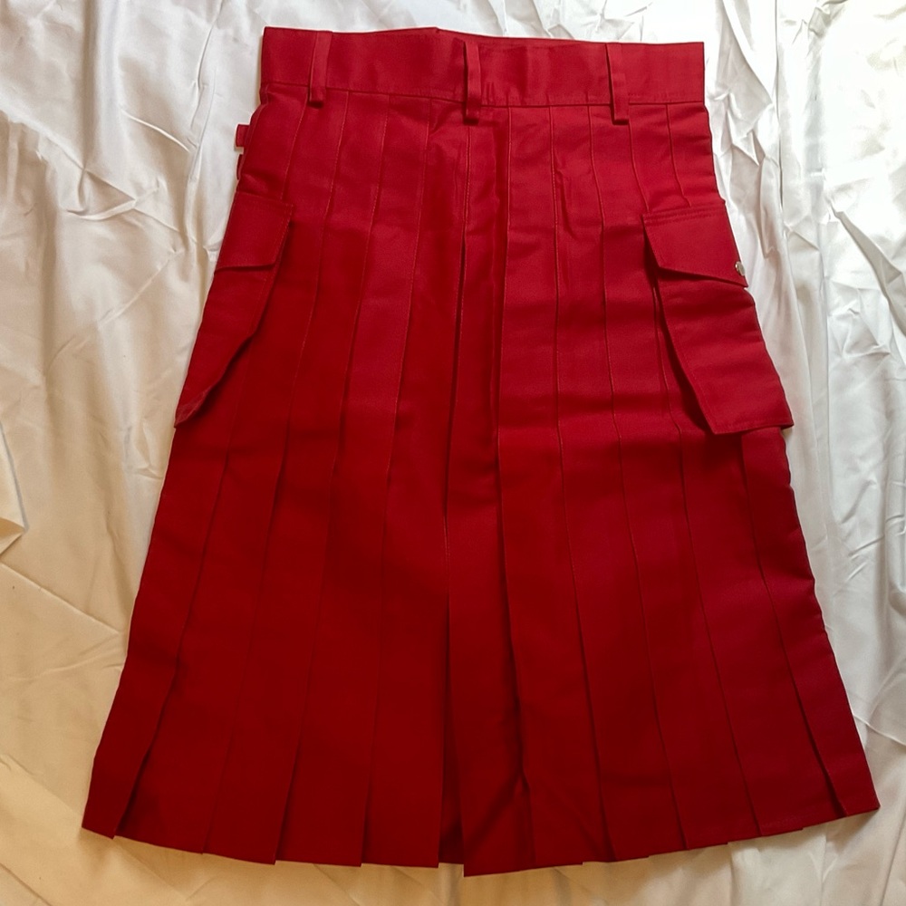 Stylish Red Canvas Pleated Women's Skirt